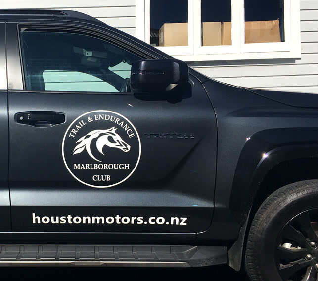 Marlborough Trail and Endurance Club logo on a Houston Motors Triton door